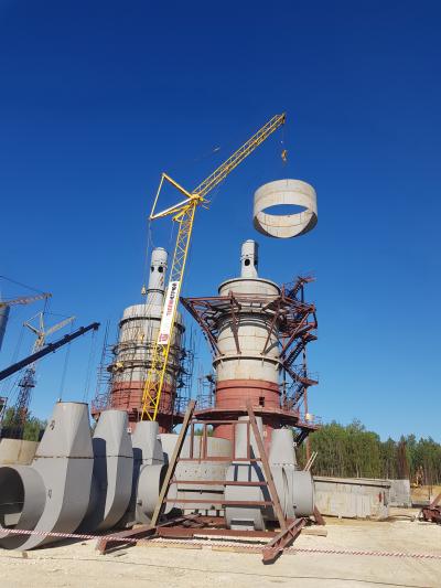 Комплекс работ по укрупнительной сборке и монтажу металлоконструкций 2-х шахтных печей обжига извести ASK-Polysius производительностью 300тонн/сутки каждая